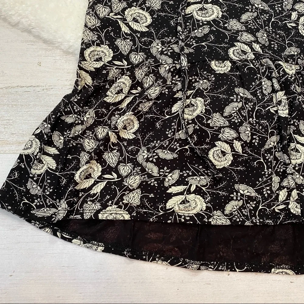 J. Crew Black and White Floral Print V Neck Peplum Top